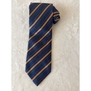 Brioni Navy Blue Orange Striped Silk Tie Hand Made in Italy Luxury Men Accessory